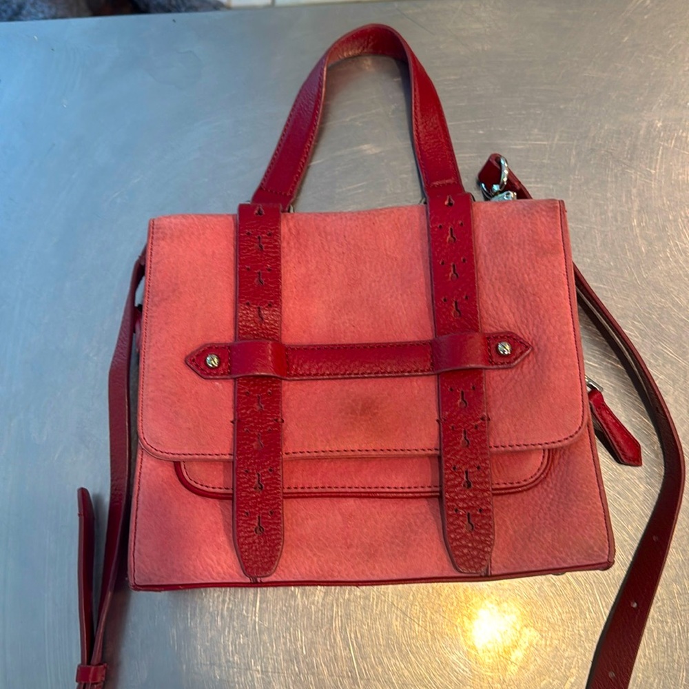 Pink and red leather crossbody